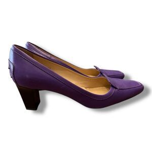 Tod’s Purple Leather Pump Heel Square Moc Toe Bejeweled Italy Women’s 40 US 9.5